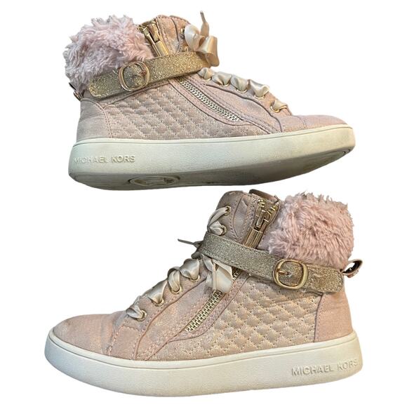 Michael Kors Jem Adi Rose Gold Pink Hightops Size 1 - Picture 7 of 10